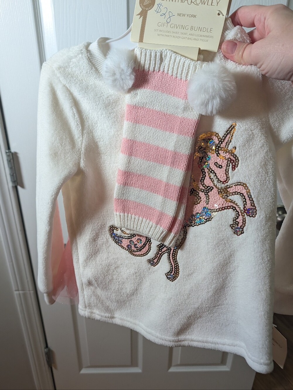 Cynthia Rowley Girls 3-Piece Unicorn Tutu Set Size 4 Pink White Sweater Skirt